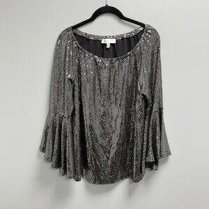Fever Metallic Dot Bell Sleeve Blouse Size M